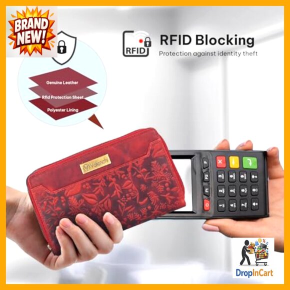 Leather Clutch Wallet RFID Blocking Floral Vintage Elegant Women's Accessory - Picture 6 of 6